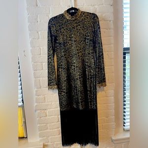 Rachel Zoe Black & Gold mock neck fridge dress, size 4